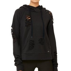 ALO yoga ripped hoodie (black)